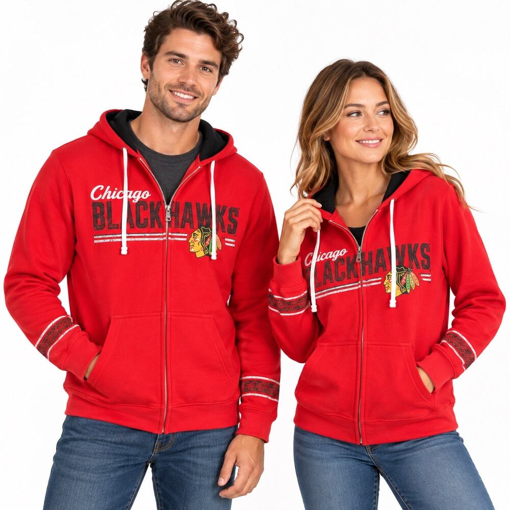 Chicago Blackhawks Adult Unisex Small Red Full Zip Hoodie NHL Hockey Sweatshirt